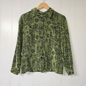 Green Floral Button-Up Women's Top